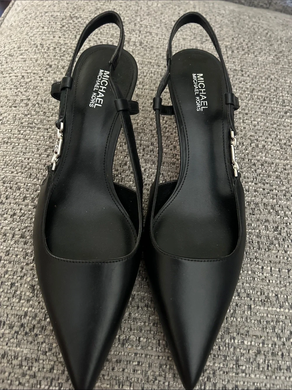MICHAEL Michael Kors Black Pointed Slingback Mules with Silver Accent - Picture 1 of 4